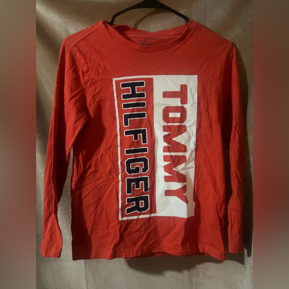 Boys Tommy Hilfiger Red Long Sleeve Logo Tee (M 12–14)